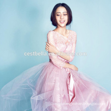 Sweet Girls Pink Romantic Half Sleeve Prom Dress Evening Dress